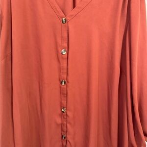 Maurices Orange 3/4 Sleeve Button Down Shirt with Notched Collar